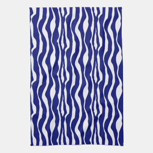縞模様 – ダークコバルトブルーとホワイト キッチンタオル (縦)