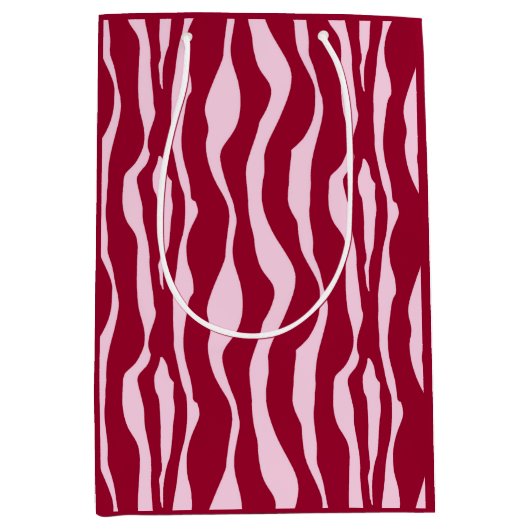 縞模様 – バーガンディとピンク ミディアムペーパーバッグ (正面)