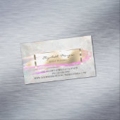 縞模様、筆跡、ゴールドフレーム、ホログラフィックオパール マグネット名刺 (インサイチュ)