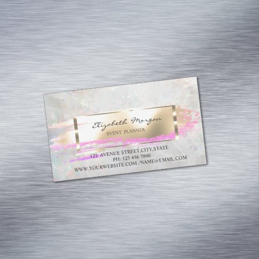 縞模様、筆跡、ゴールドフレーム、ホログラフィックオパール マグネット名刺 (インサイチュ)