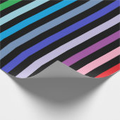 縦のより広いスペクトルの虹および黒のストライプ ラッピングペーパー (角)