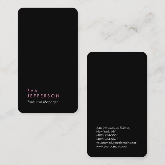 縦のエレガントでユニークでモダンで黒い平野 名刺 (正面/裏面)