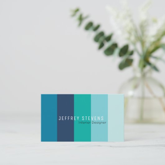 縦のカラフルのストライブ柄パターン青緑は編集します 名刺 (スタンド正面)