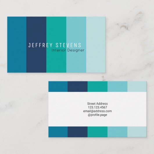 縦のカラフルのストライブ柄パターン青緑は編集します 名刺 (正面/裏面)