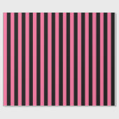 縦のピンクおよび黒いストライプ ラッピングペーパー (フラット)