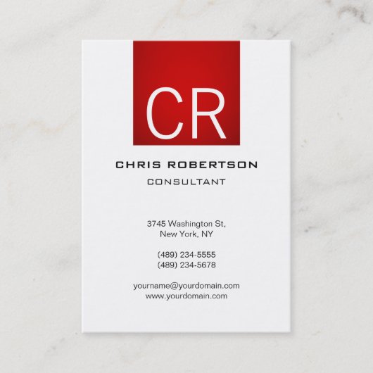 縦の丸い赤いストライプ白の名刺 名刺 (正面)