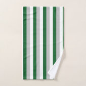縦の深緑色、銀および白のストライプ バスタオルセット (ハンドタオル)