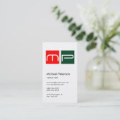 縦の白い赤の緑のモノグラムの名刺 名刺 (スタンド正面)