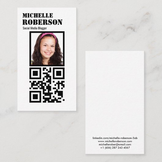 縦の白いqrのコードおよび写真をきれいにして下さい 名刺 (正面/裏面)