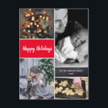縦の赤いクリスマスフォトコラージュ シーズンポストカード<br><div class="desc">私たちの「縦赤クリスマスフォトコラージュ休日はがき」を使用して個人touchと休日の応援を広げる。 このフェスティバルモダンとポストカードは、季節の間にあなたの美しい家族の写真を共有する楽しい方法である。その印象的な垂直フォーマットは、あなたの愛ユニークされた思い出を見せるための魅力的なレイアウトを提供する。カスタマイズは、この休日の葉書と鍵。家族の姓と心のこもった挨拶で簡単にパーソナライズすることができ、各カードは友人や家族のための特別な記念品となる。コラージュコンテンポラリーデザインは写真を優雅に配置し、1年の視覚的なストーリーに素晴らし変える。赤の鮮やか配色はクラシックと暖かい休暇を追加感じがもし、赤は今年の色が良くない、問題はない！デザインは完全にカスタマイズ可能で、完璧に調整されたシーズンの挨拶のためにあなたの選択された休日のモチーフと一致させる。また、オリエンテーションを好む方違う向には、このデザインの水平バージョンも提供し、お客様の写真の表示の好み最高のに合わせてお使いいただけます。コレクションから他のマッチする作品を探して、まとまった休日の文房具セットを作成する。</div>