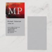 縦の赤い抽象芸術グレーモノグラム名刺 名刺 (正面/裏面)