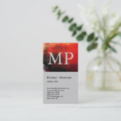 縦の赤い抽象芸術グレーモノグラム名刺 名刺 (スタンド正面)