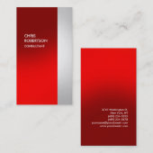 縦カラフル赤グレーストライプズ名刺 名刺 (正面/裏面)