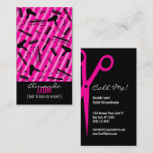 縦ショッキングピンク及び黒いサロン用具 名刺 (正面/裏面)