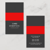 縦ストライプ赤グレー魅力的な名刺 名刺 (正面/裏面)