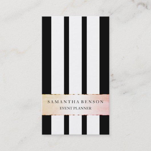 縦フェイクな金ゴールドの白黒ストライプ 名刺 (正面)