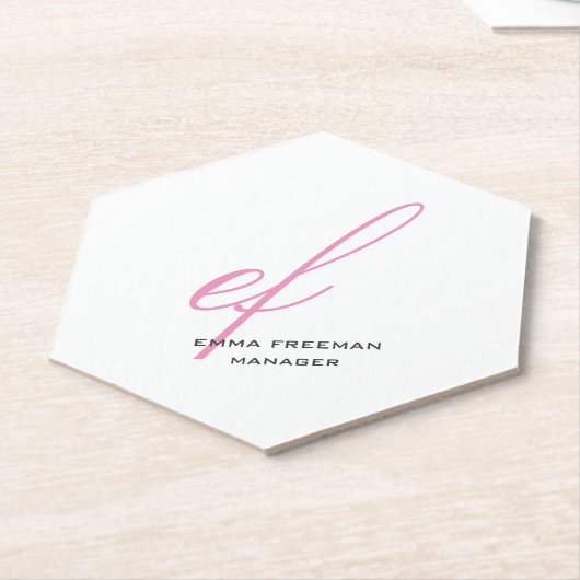 縦モダンピンク灰色の白の巨大モノグラム ペーパーコースター (アングル)