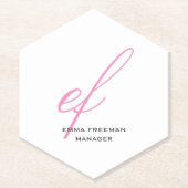 縦モダンピンク灰色の白の巨大モノグラム ペーパーコースター (正面)