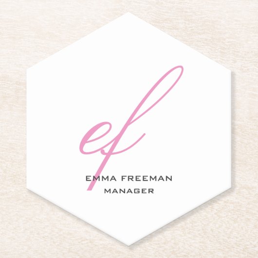 縦モダンピンク灰色の白の巨大モノグラム ペーパーコースター (正面)