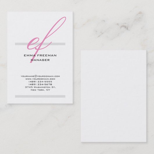 縦モダンピンク灰色の白の巨大モノグラム 名刺 (正面/裏面)