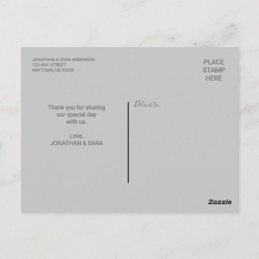 縦写真とカリグラフィーの結婚式お礼 ポストカード (裏面)