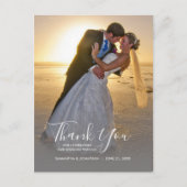 縦写真とカリグラフィーの結婚式お礼 ポストカード (正面)