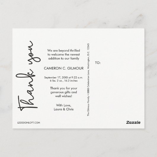 縦写真 ベビーシャワー 出生発表カード ポストカード (裏面)