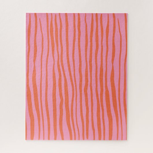 縦向きレトロ波線 – パステルオレンジとピンク ジグソーパズル (縦)