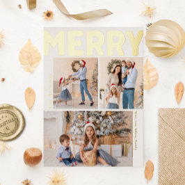 縦向はっきりしたモダンき3枚の写真メリー金ゴールド 箔シーズンポストカード