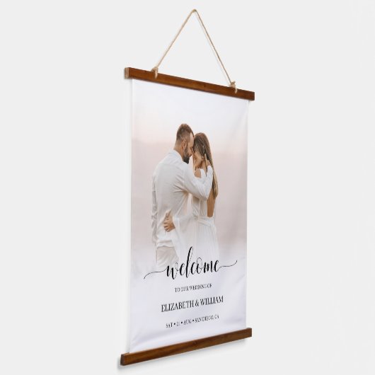 縦向モダンき写真の結婚ようこそ記号 吊り下げ型タペストリー (傾斜あり)