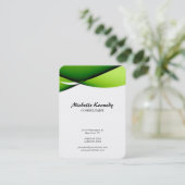 縦型の太い抽象芸術カーブ緑の白いスクリプト 名刺 (スタンド正面)