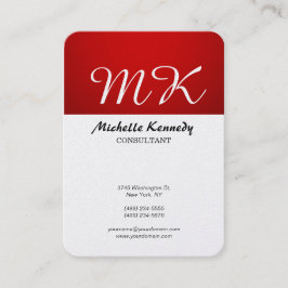 縦型の太った赤いストライプブラシの白いスクリプト 名刺