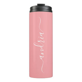 縦型の白いスクリプト名のパーソナライズ、桃 タンブラー