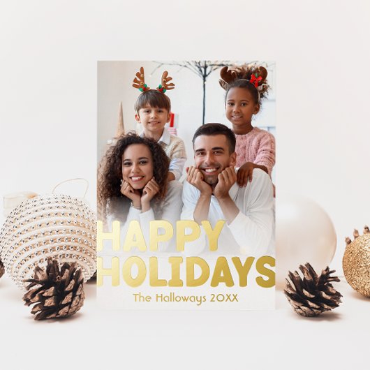 縦型はっきりしたフルモダンフォトハッピー金ゴールド 箔シーズンポストカード