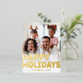 縦型はっきりしたフルモダンフォトハッピー金ゴールド 箔シーズンポストカード (立ち正面)