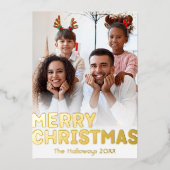 縦型はっきりした写モダン真メリークリスマス金ゴールド 箔シーズンカード (正面)