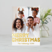 縦型はっきりした写モダン真メリークリスマス金ゴールド 箔シーズンカード (立ち正面)