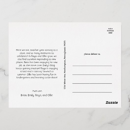 縦型はっきりした写モダン真メリークリスマス金ゴールド 箔シーズンポストカード (裏面)