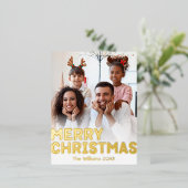 縦型はっきりした写モダン真メリークリスマス金ゴールド 箔シーズンポストカード (立ち正面)