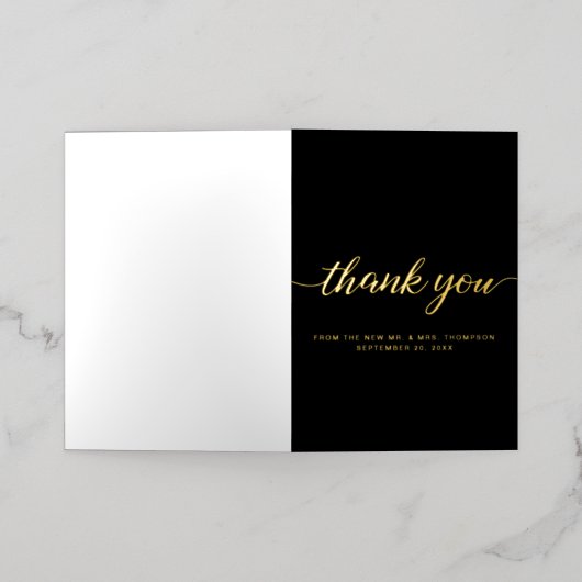 縦型エレガントカスタム結婚式フォトスクリプト金ゴールド 箔グリーティングカード (外側レイダウン)