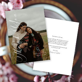 縦型エレガントスクリプトの写真結婚の サンキューカード