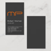 縦型グレーオレンジモノグラム名刺 名刺 (正面/裏面)