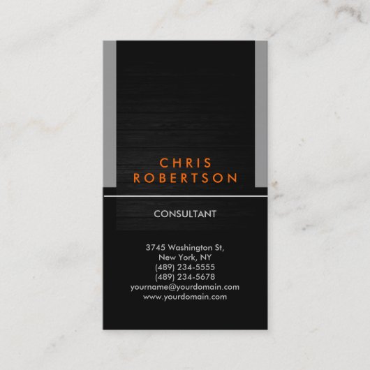 縦型グレーブラックストライプオレンジ 名刺 (正面)