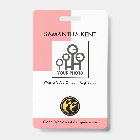 縦型シンプルピンクの列写真テンプレートナース バッジ (表面)