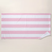 縦型ストライプベビーピンクとストライプの白 ビーチタオル (正面)