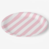 縦型ストライプベビーピンクとストライプの白 ペーパープレート (アングル)