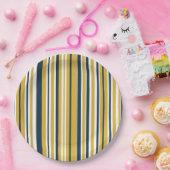 縦型ストライプマスタードイエロー、ネイビーブルー、ホワイト ペーパープレート (パーティー)