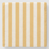 縦型ストライプマスタード黄ストライプの白 ストーンコースター (正面)
