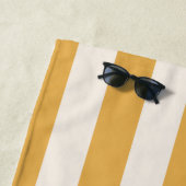 縦型ストライプマスタード黄ストライプの白 ビーチタオル (インサイチュ)