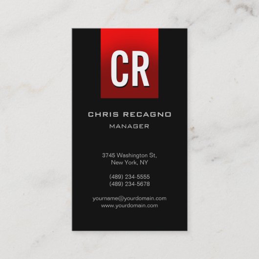 縦型ストライプ赤黒ユニーク名刺 名刺 (正面)